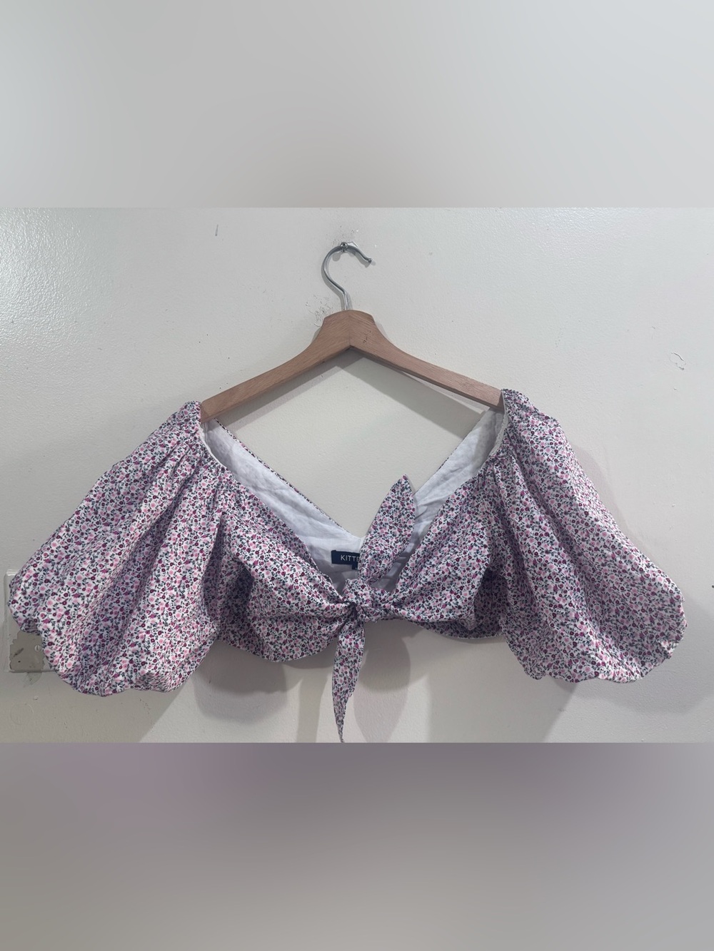 Kittenish Lavender Floral Tie-Front Crop Top